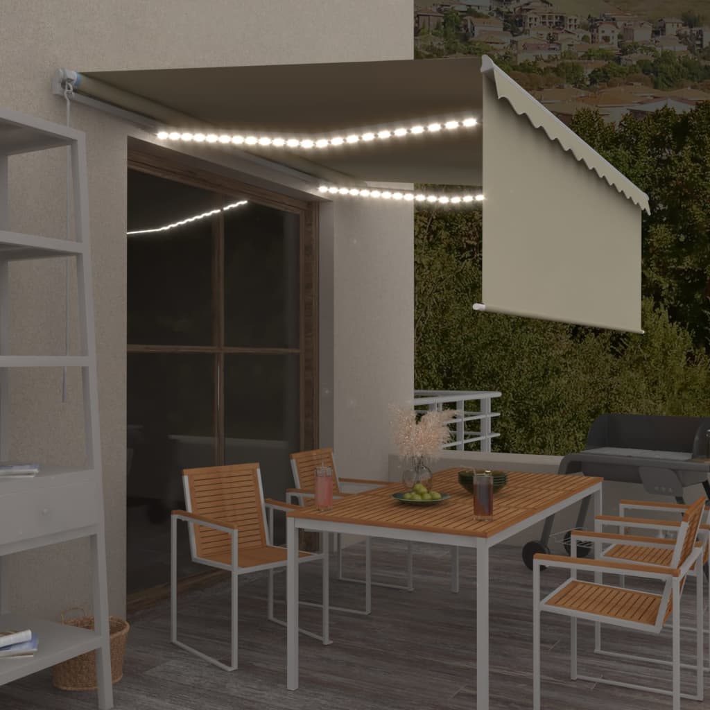 Vidaxl luifel manuell ausziehbar mit Roller Blind LED 4,5 x 3 m Creme
