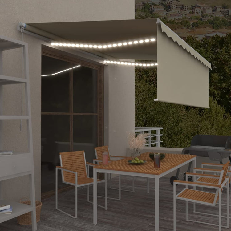 Vidaxl luifel manuell ausziehbar mit Roller Blind LED 4,5 x 3 m Creme
