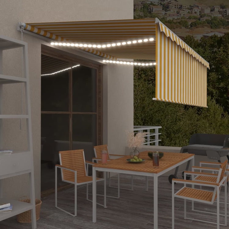 Vidaxl luifel manuell ausziehbar Roller Blind und LED 4,5 x 3 m gelb weiß