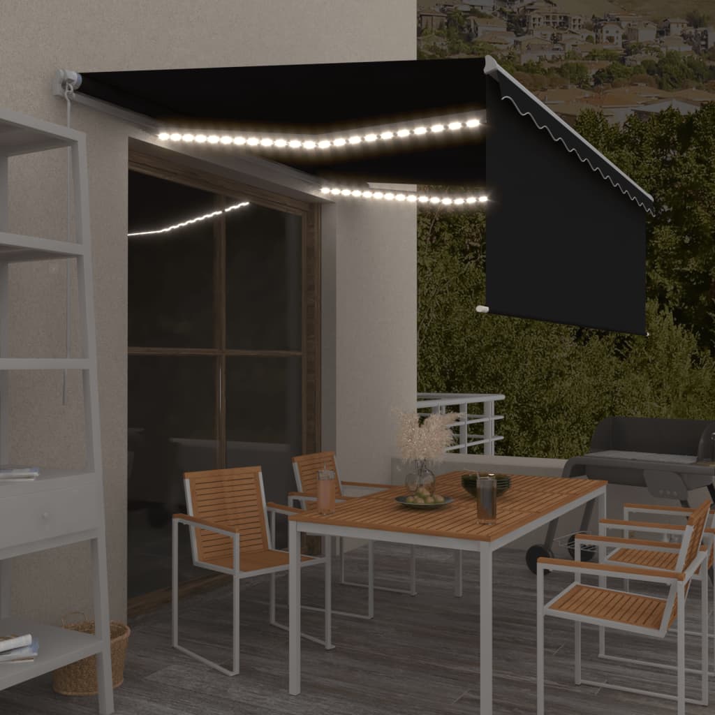 Vidaxl luifel manuell ausziehbarer Roller Blind LED 4,5 x 3 m Anthrazit