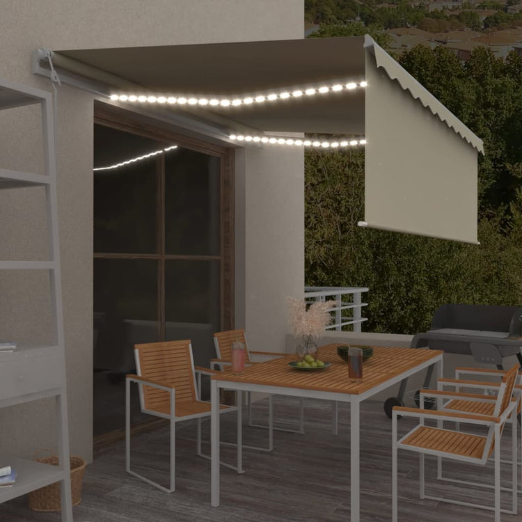 Vidaxl Luifel Automatik mit Walzenblind -LED -Windsensor 4,5x3 m Creme