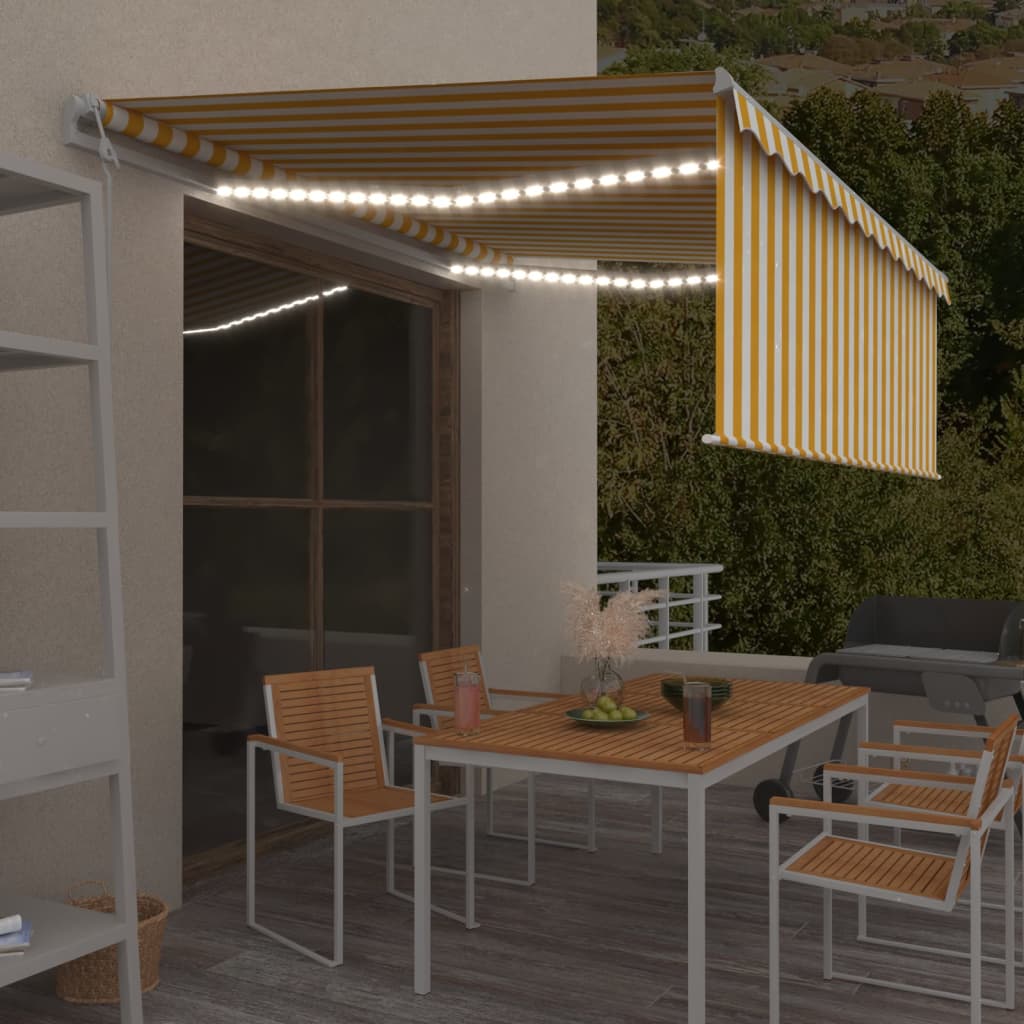 Vidaxl Luifel Automatik mit Roller Blind und Sensor 4,5 x 3 m gelb und weiß