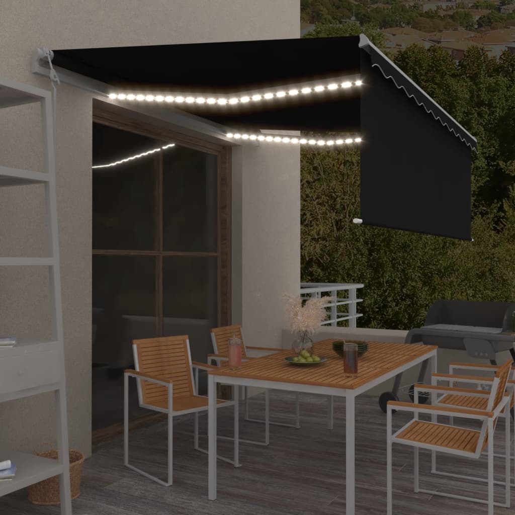 Vidaxl Luifel Automatik mit Vorhang -LED -Windsensor 4,5x3 m Anthrazit