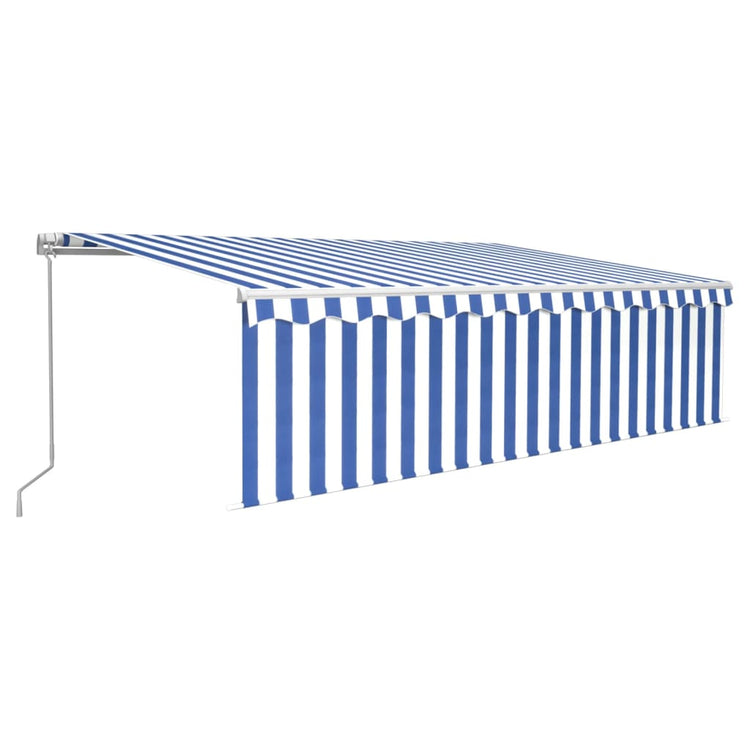 Vidaxl luifel manuell ausziehbar mit Rollerblind -LED 5x3 m blau weiß