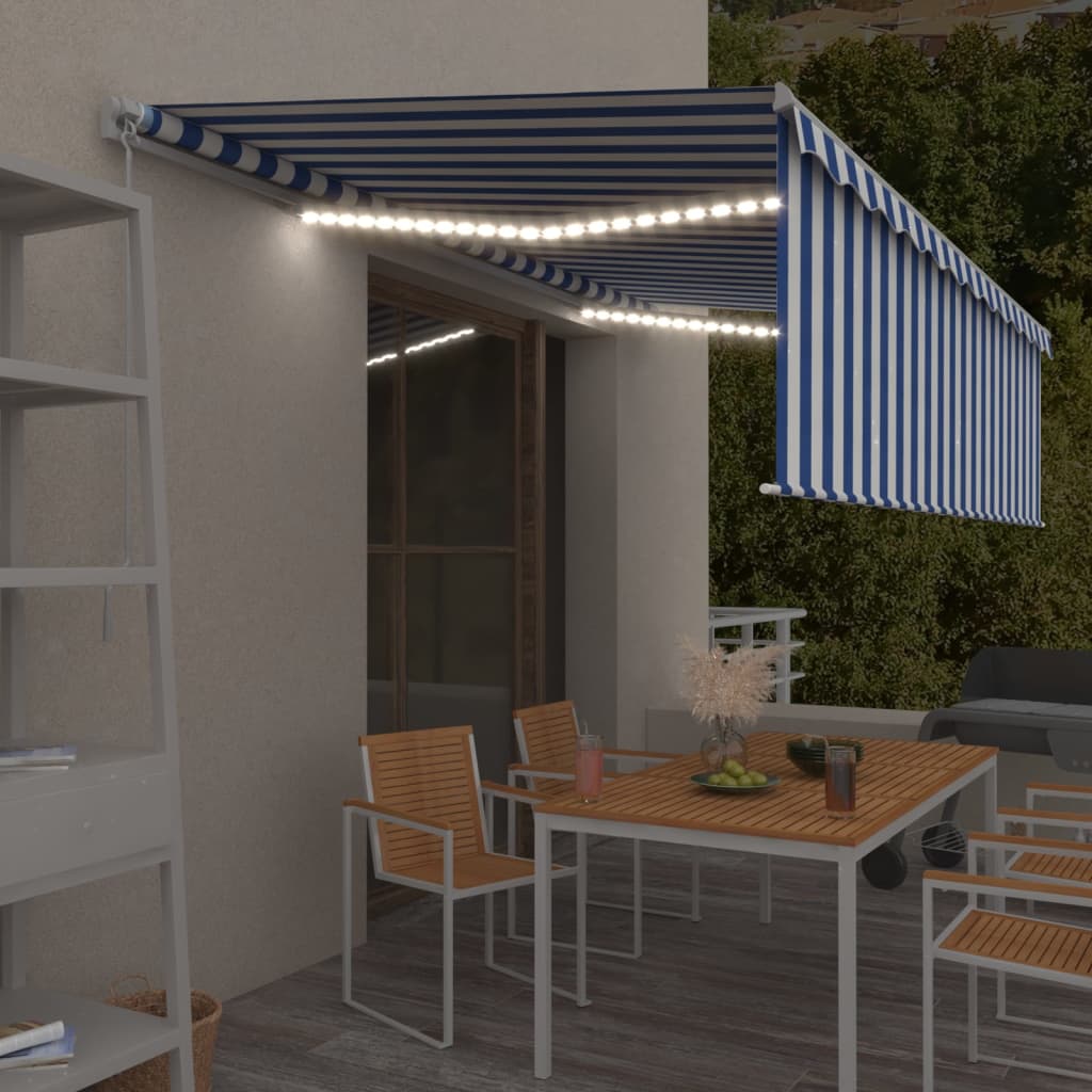 Vidaxl luifel manuell ausziehbar mit Rollerblind -LED 5x3 m blau weiß