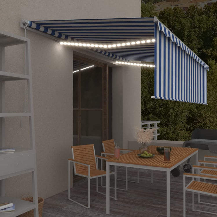 Vidaxl luifel manuell ausziehbar mit Rollerblind -LED 5x3 m blau weiß