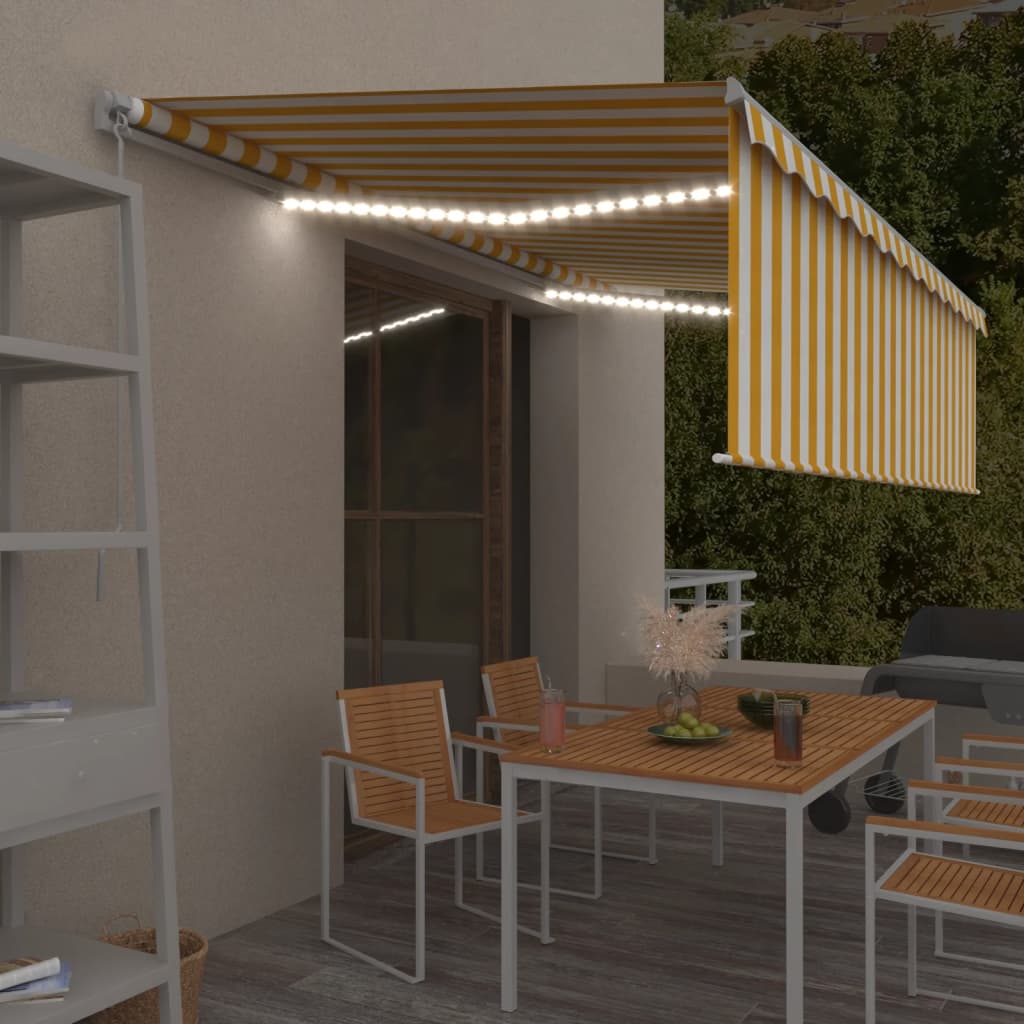 Vidaxl luifel manuell ausziehbar mit Rollerblind -LED 5x3 m gelb Weiß