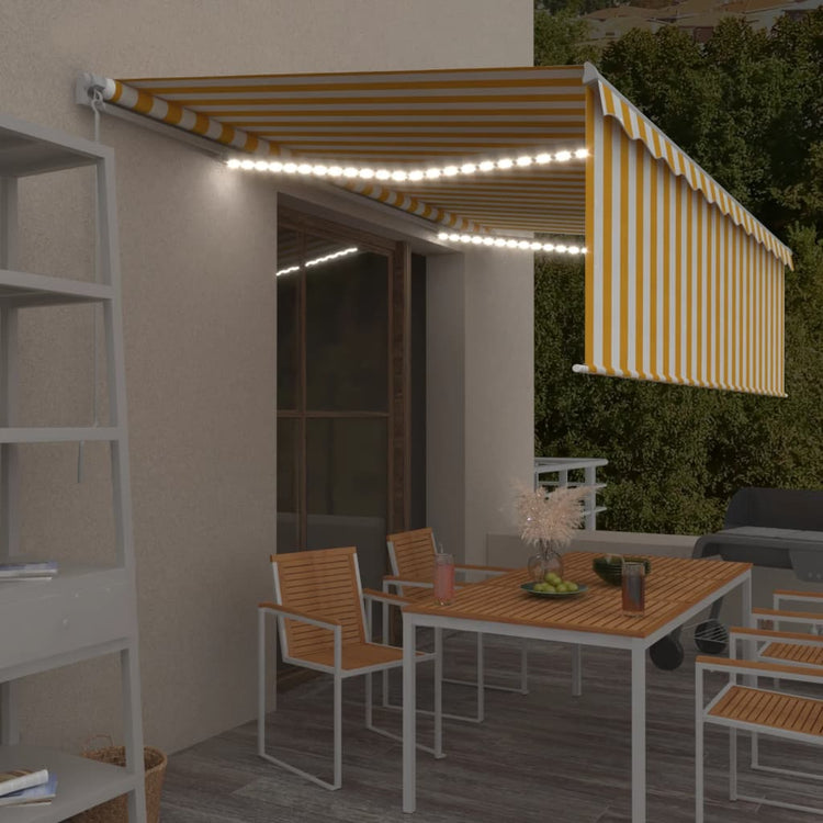 Vidaxl luifel manuell ausziehbar mit Rollerblind -LED 5x3 m gelb Weiß