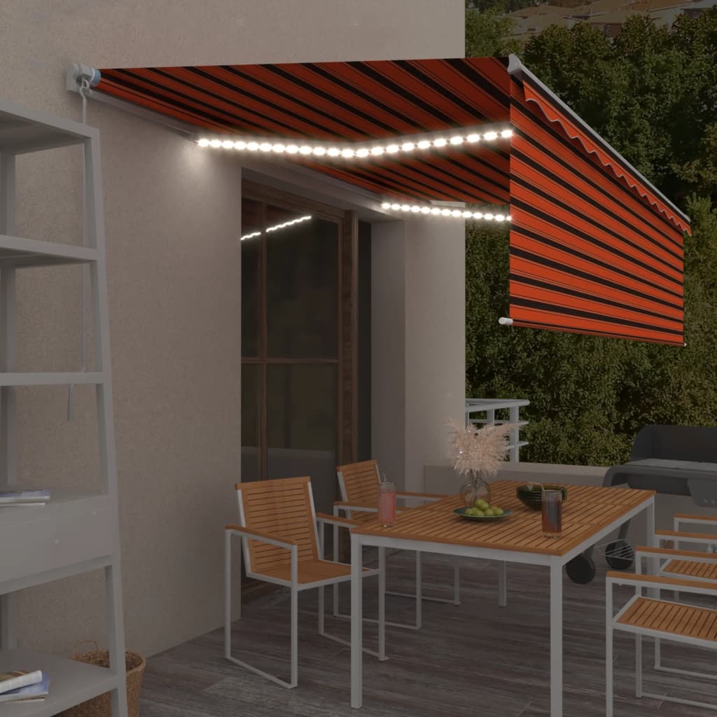 Vidaxl luifel manuell ausziehbare Rollerblind -LED 5x3 M Orange Braun