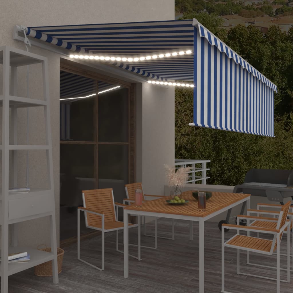 Vidaxl Luifel Automatische Walzenblind -LED -Windsensor 5x3 m blau und weiß
