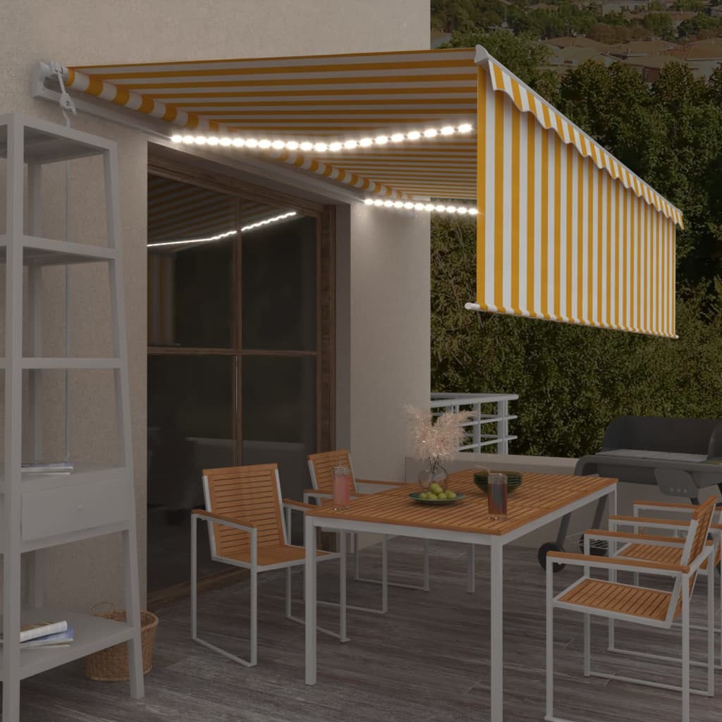 Vidaxl Luifel Automatische Walzenblind -LED -Windsensor 5x3 m gelb und weiß