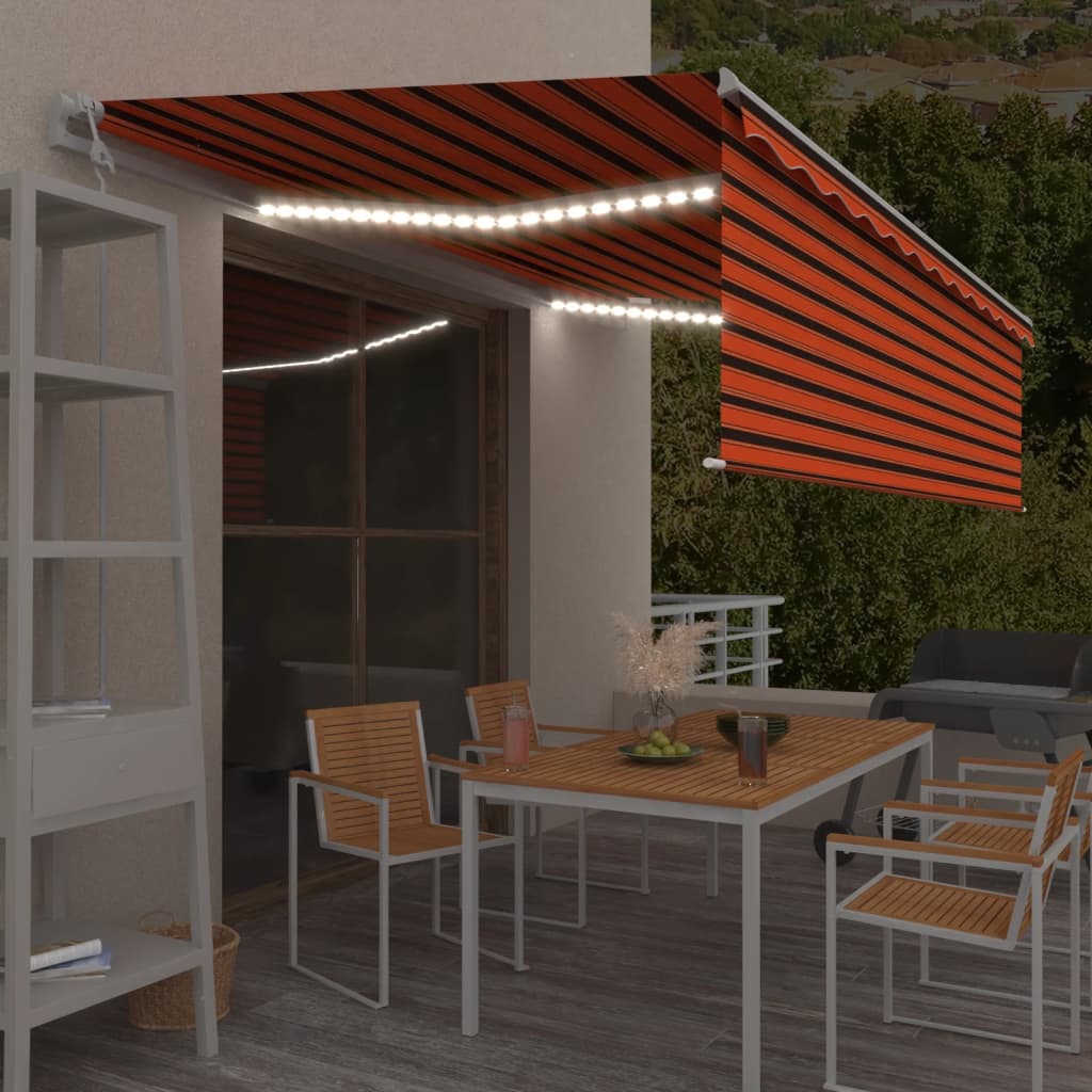 Vidaxl Luifel Automatische Walzenblind -LED -Windsensor 5x3 M Orange Braun