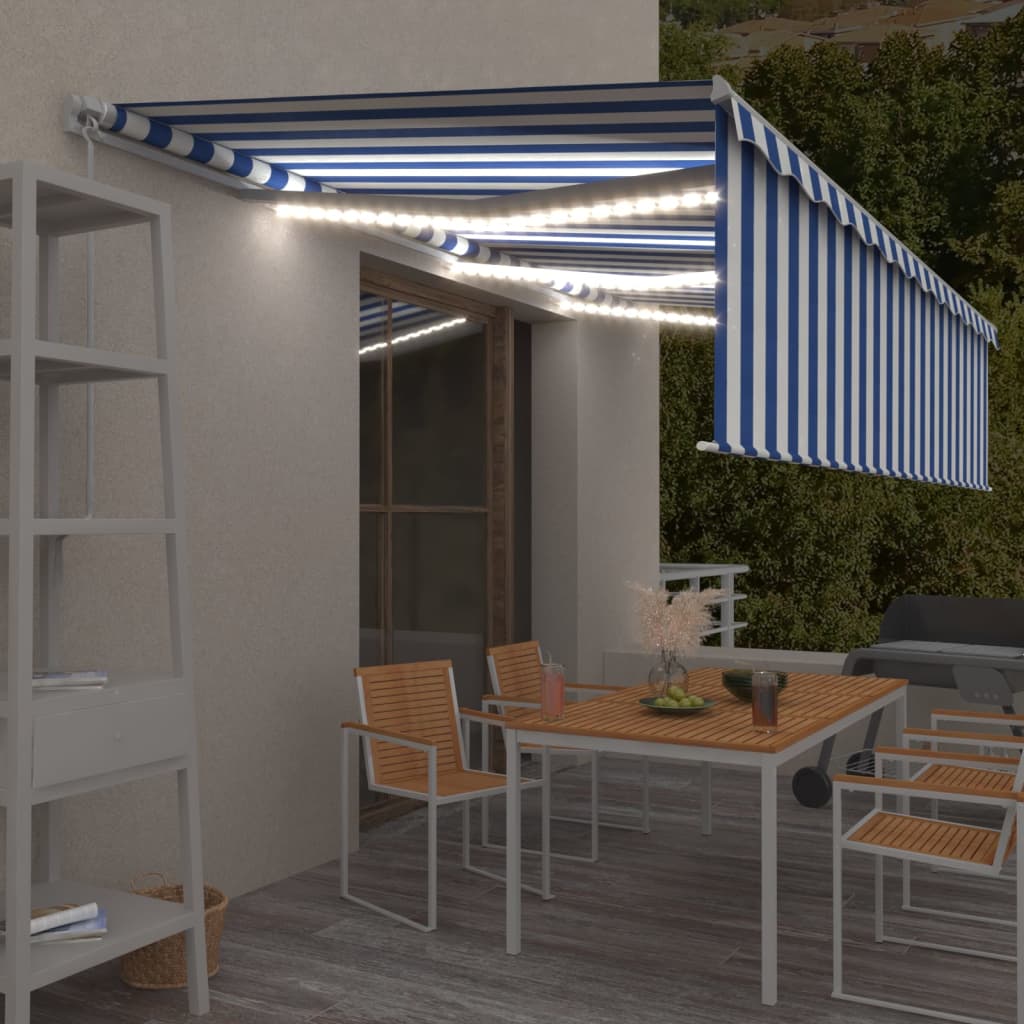 Vidaxl luifel manuell ausziehbar mit Rollerblind -LED 6x3 m blau weiß