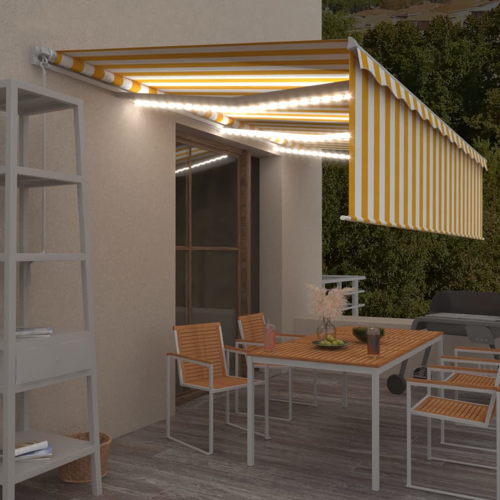 Vidaxl luifel manuell ausziehbar mit Rollerblind -LED 6x3 m gelb Weiß