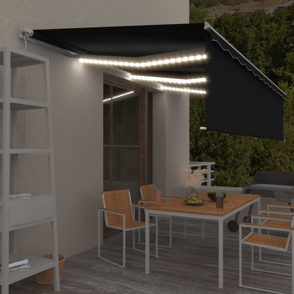 Vidaxl Luifel mit Roller Blind LED 6x3 m Anthrazit manuell ausziehbar