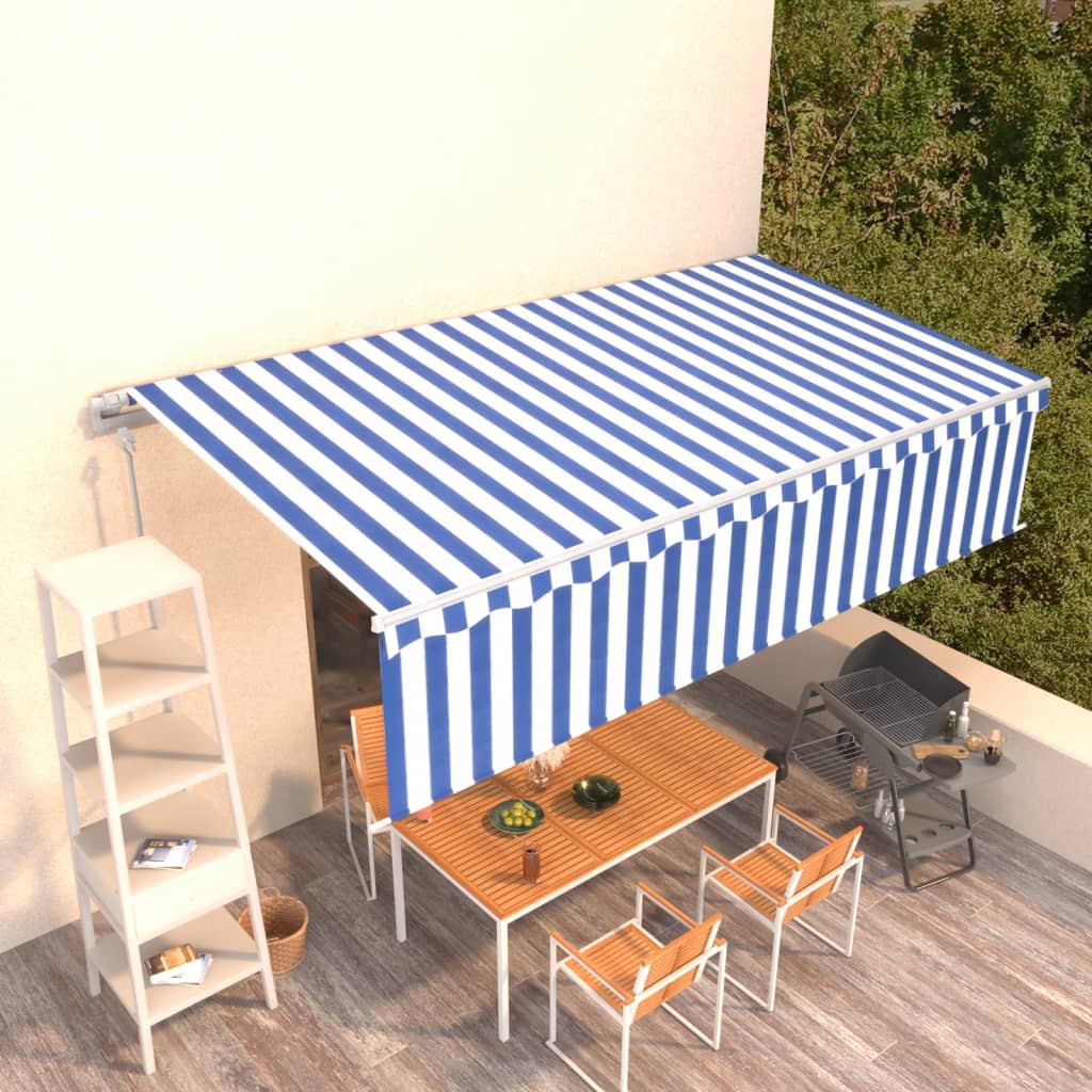 Vidaxl Luifel mit Roller Blind 6x3 m blau weiß automatisch ausziehbar