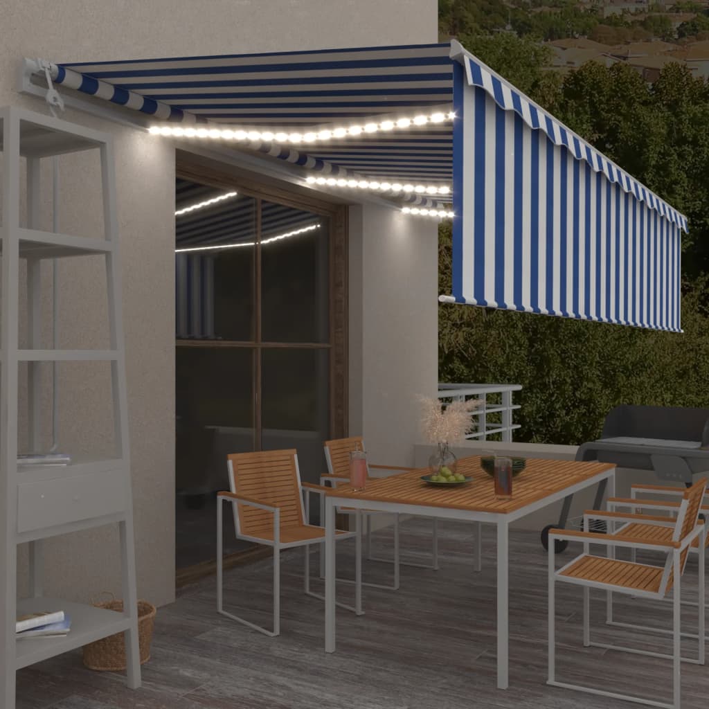 Vidaxl Luifel Automatische Walzenblind -LED -Windsensor 6x3 cm blau weiß