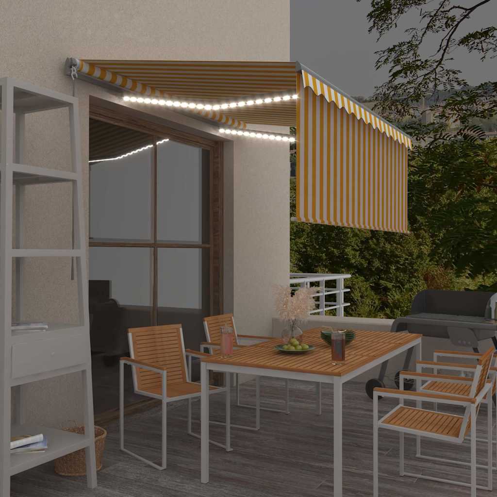 Vidaxx Markise manuell ausziehbares Rollo LED 3x2,5 m Gelb und Weiß