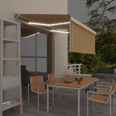 Vidaxx Markise manuell ausziehbares Rollo LED 3x2,5 m Gelb und Weiß