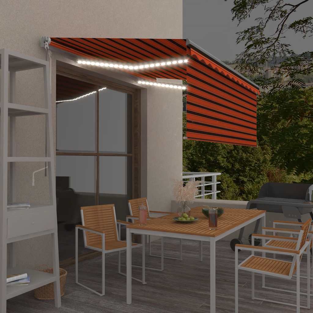 Vidaxx Markise manuell ausziehbarer Vorhang LED 3x2,5 m Orange Braun