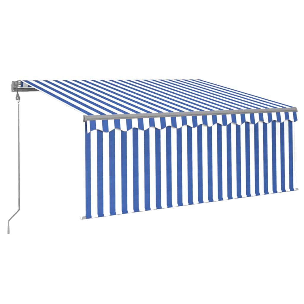 Vidaxl Luifel Automatik mit Vorhang LED Windsensor 3x2,5 m blau weiß