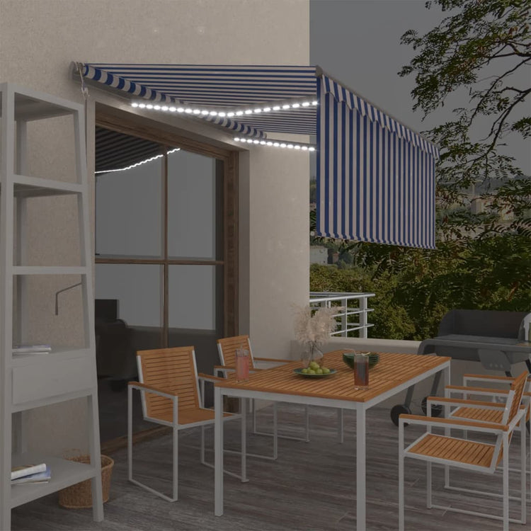 Vidaxl Luifel Automatik mit Vorhang LED Windsensor 3x2,5 m blau weiß