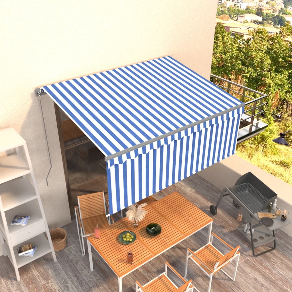 Vidaxl luifel manuell ausziehbar mit Roller Blind 3,5x2,5 m blau weiß