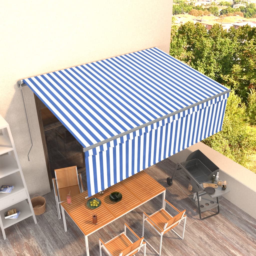 Vidaxl luifel manuell ausziehbar mit Rollerblind -LED 4x3 m blau weiß