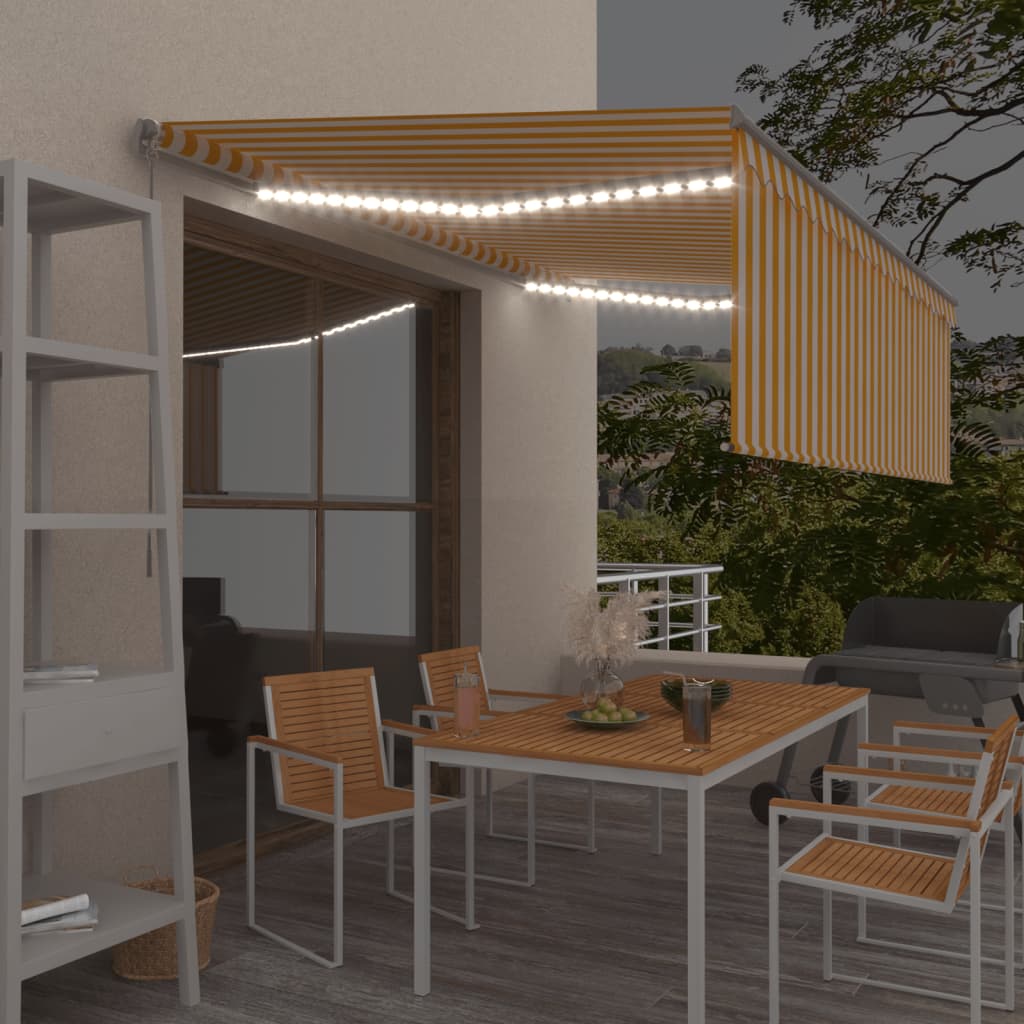 Vidaxl luifel manuell ausziehbar mit Rollerblind -LED 4x3 m gelb Weiß