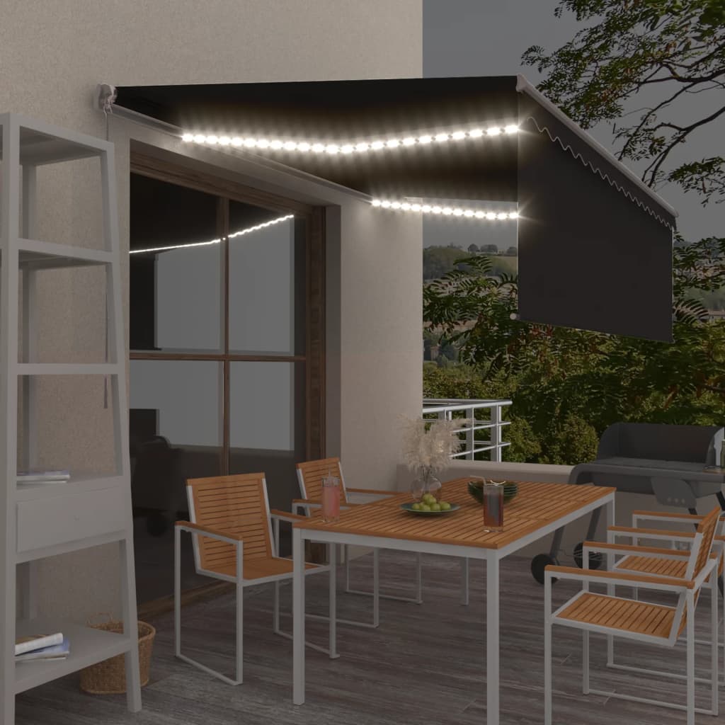 Vidaxl Luifel mit Roller Blind LED 4x3 m Anthrazit manuell ausziehbar