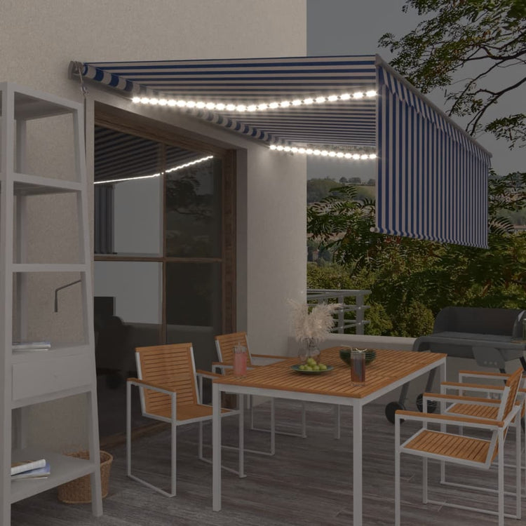 Vidaxl Luifel Automatische Walzenblind -LED -Windsensor 4x3 m blau und weiß