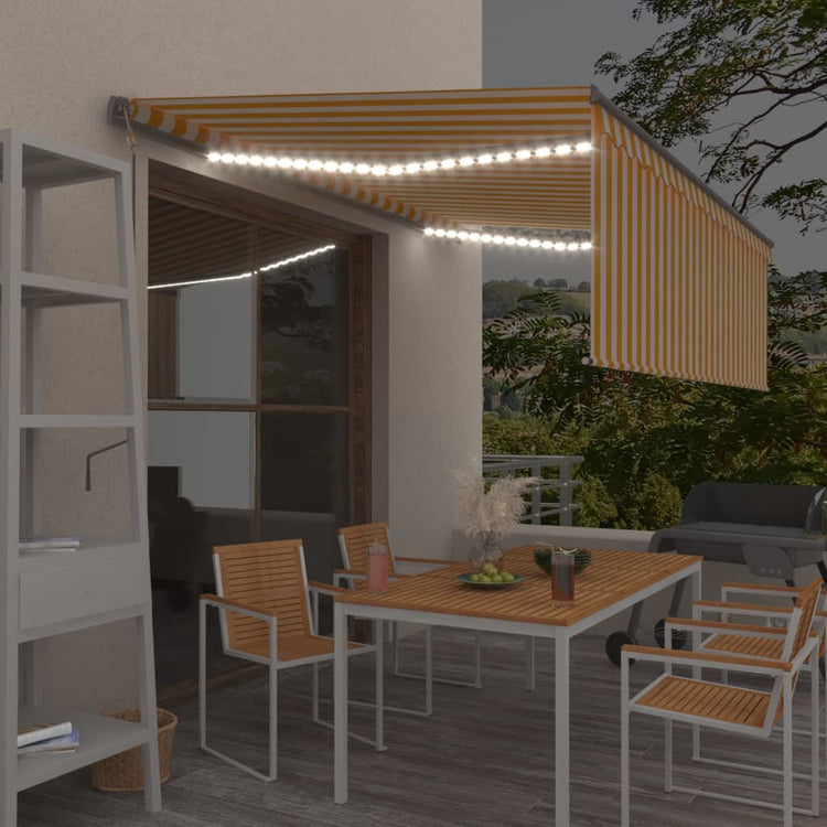 Vidaxl Luifel Automatische Walzenblind -LED -Windsensor 4x3 m gelb und weiß