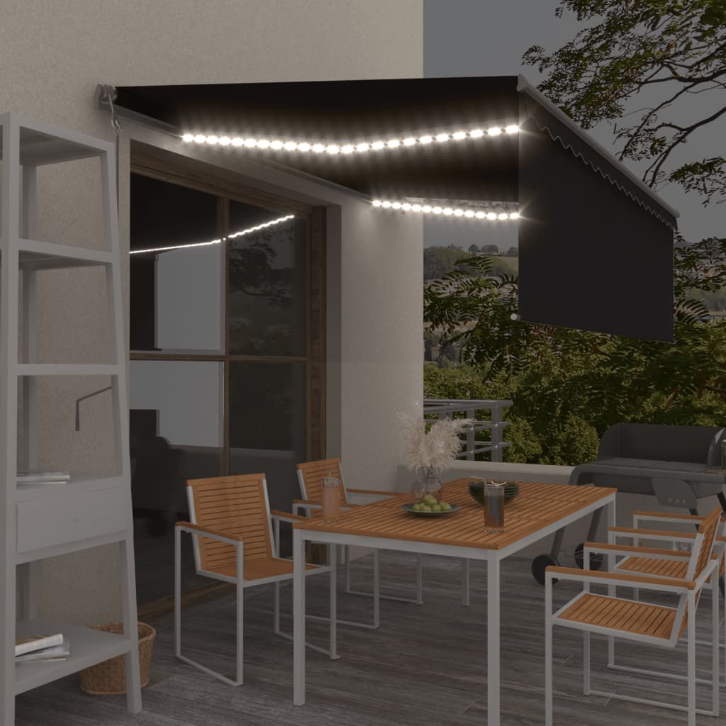 Vidaxl Luifel mit Rollenblind-, LED- und Windsensor 4x3 m Anthrazitfarbe