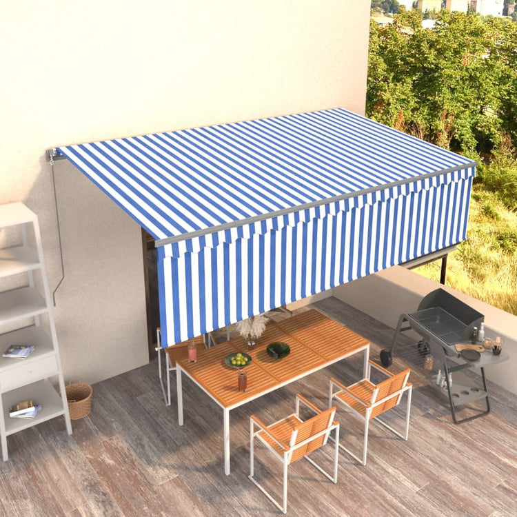Vidaxl luifel manuell ausziehbar mit Roller Blind 5x3 m blau und weiß