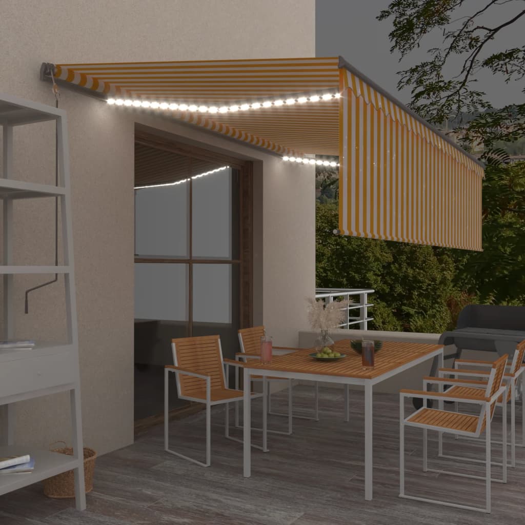 Vidaxl luifel manuell ausziehbar mit Rollerblind -LED 5x3 m gelb Weiß