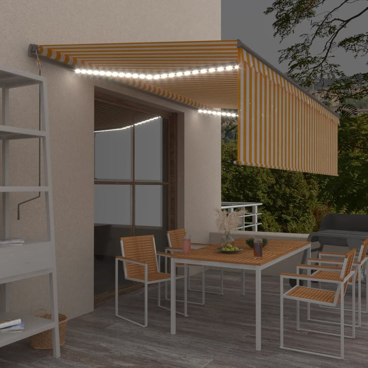 Vidaxl luifel manuell ausziehbar mit Rollerblind -LED 5x3 m gelb Weiß