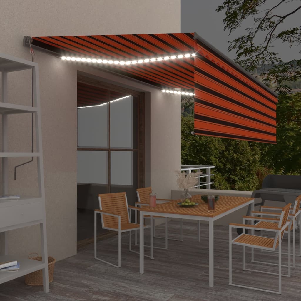 Vidaxl luifel manuell ausziehbare Rollerblind -LED 5x3 M Orange Braun