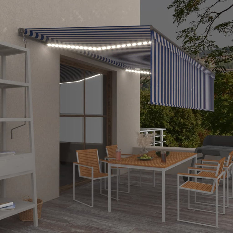 Vidaxl Luifel Automatische Walzenblind -LED -Windsensor 5x3 m blau und weiß