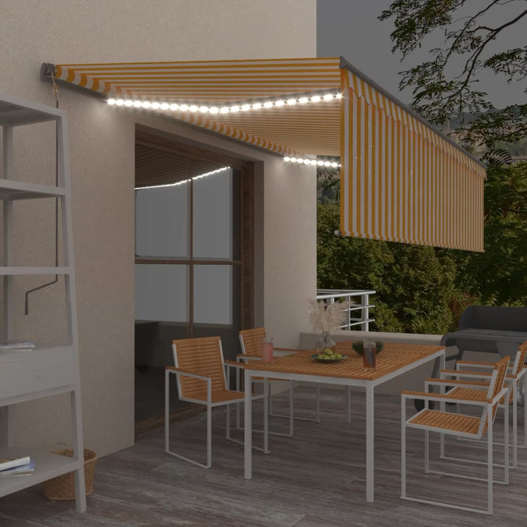 Vidaxl Luifel Automatische Walzenblind -LED -Windsensor 5x3 m gelb und weiß