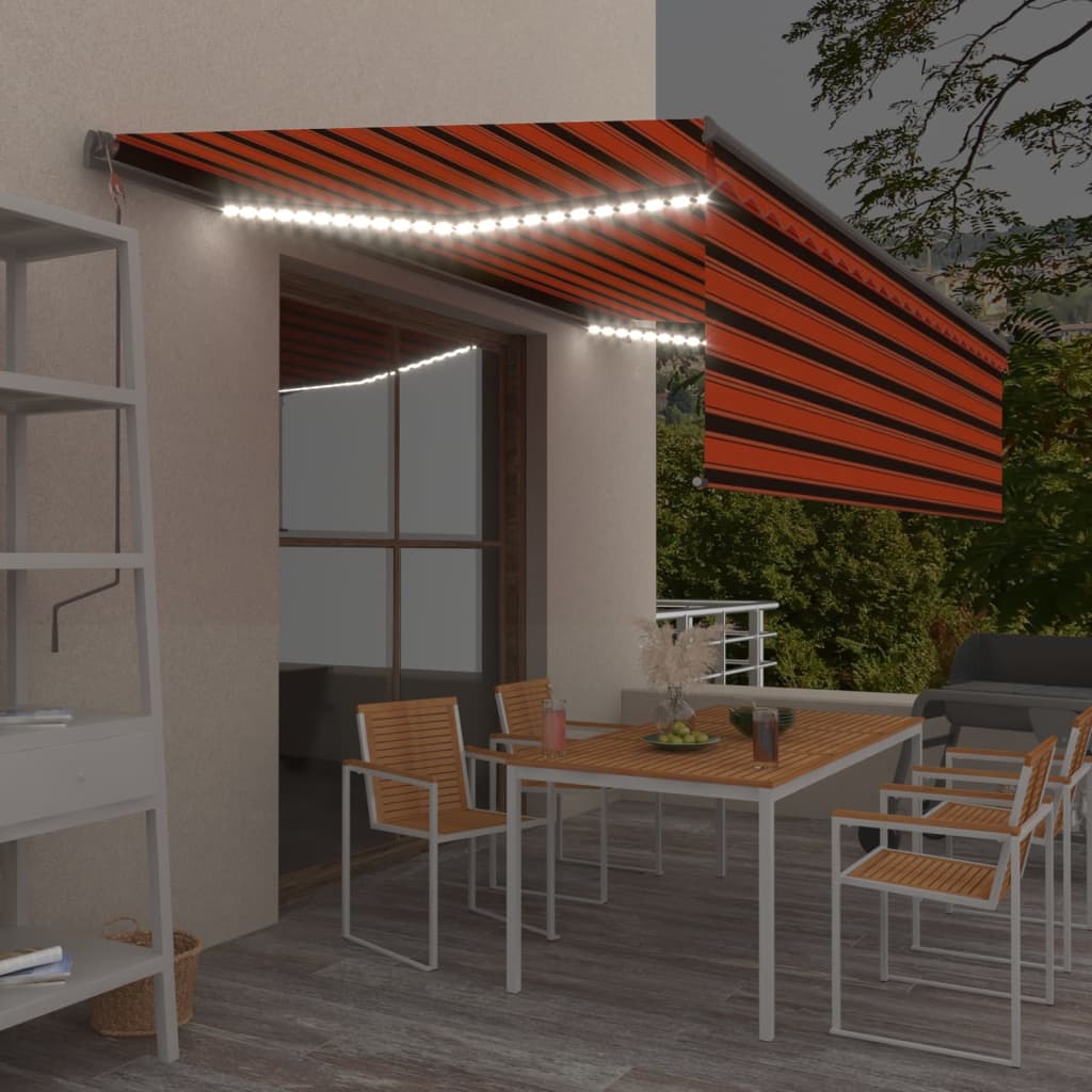 Vidaxl Luifel Automatische Walzenblind -LED -Windsensor 5x3 M Orange Braun