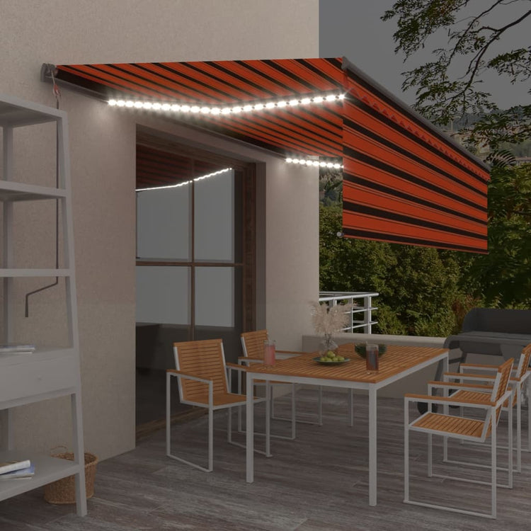 Vidaxl Luifel Automatische Walzenblind -LED -Windsensor 5x3 M Orange Braun