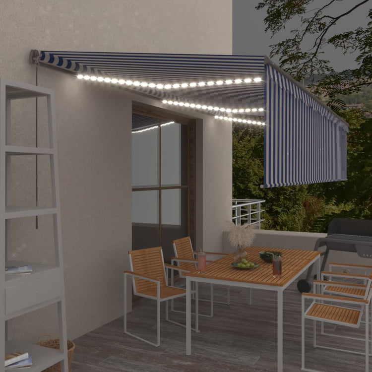 Vidaxl luifel manuell ausziehbar mit Rollerblind -LED 6x3 m blau weiß