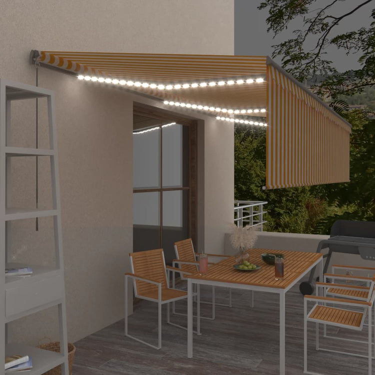 Vidaxl luifel manuell ausziehbar mit Rollerblind -LED 6x3 m gelb Weiß