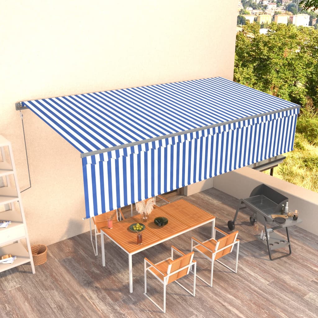 Vidaxl Luifel mit Roller Blind 6x3 m blau weiß automatisch ausziehbar
