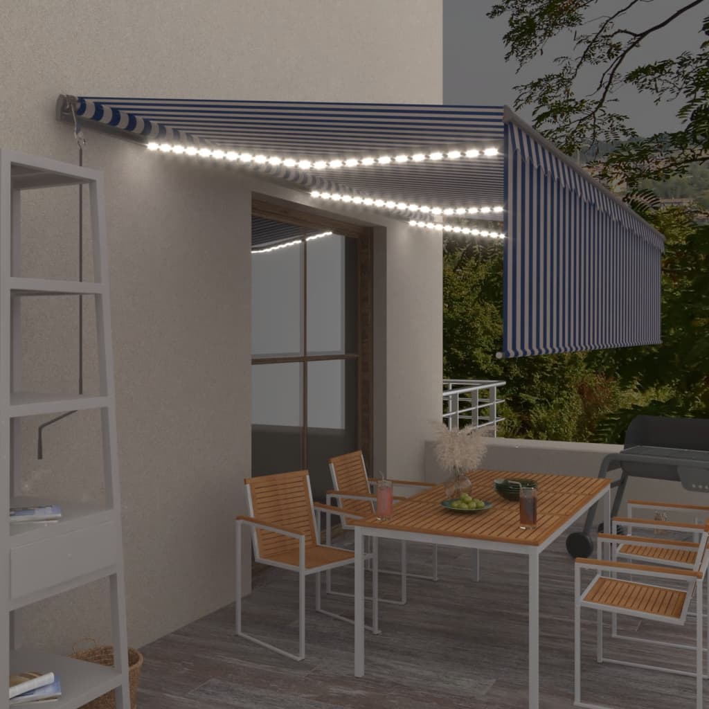 Vidaxl Luifel Automatische Walzenblind -LED -Windsensor 6x3 cm blau weiß