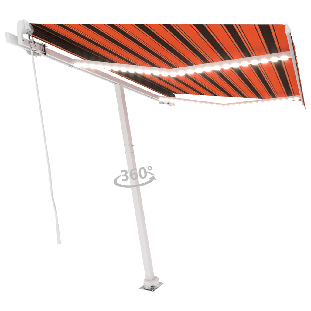 Vidaxl Luifel manuell ausziehbar mit LED 300x250 cm Orange und Braun