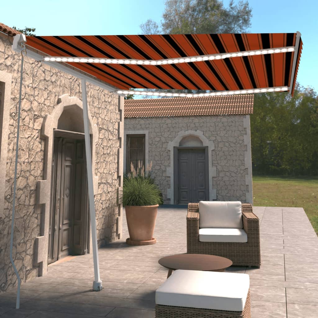Vidaxl Luifel manuell ausziehbar mit LED 300x250 cm Orange und Braun