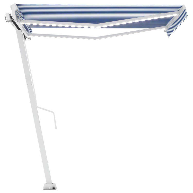 Vidaxl Luifel manuell ausziehbar mit LED 350x250 cm blau und weiß