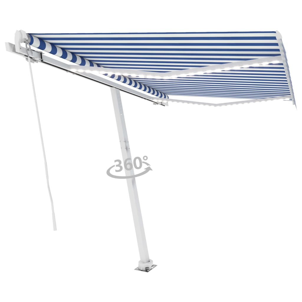 Vidaxl Luifel manuell ausziehbar mit LED 350x250 cm blau und weiß