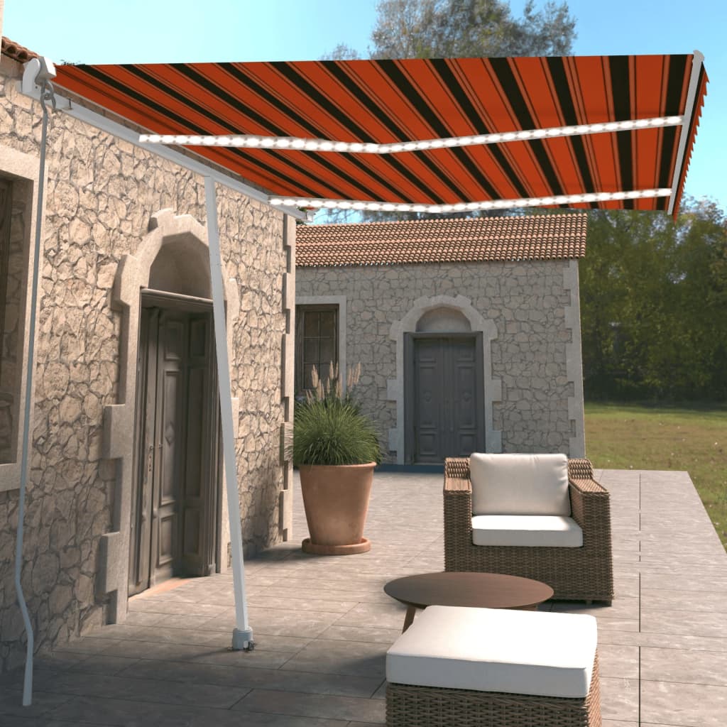 Vidaxl Luifel mit LED 350x250 cm Orange und Braun manuell ausziehbar